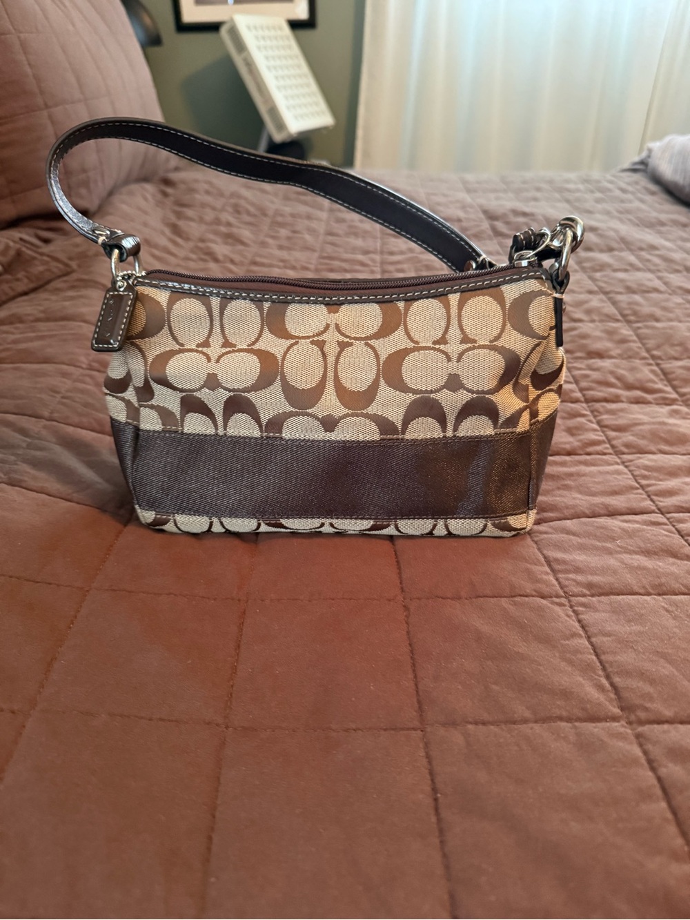 Rare! Coach Demi y2k Signature Canvas Small Shoulder Bag in Brown/Khaki